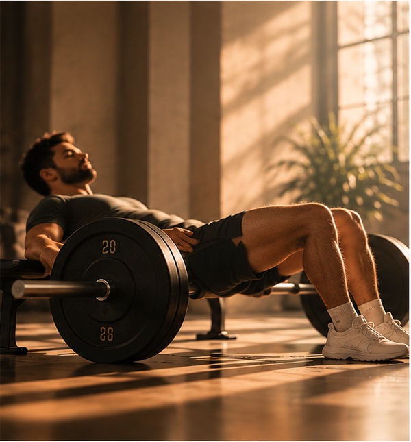 Man performing a barbell hip thrust